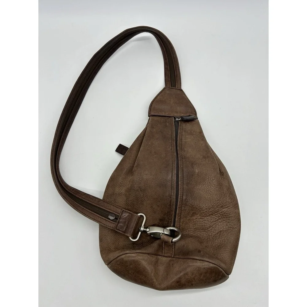 Vintage Tignanello Brown Leather Sling Bag Convertible Backpack Y2K Teardrop